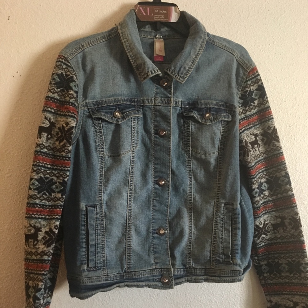 Denim Jacket with Sweater Sleeves